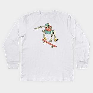 Retro Skater Skeleton Kids Long Sleeve T-Shirt